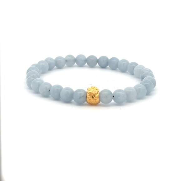 18K Gold Money Bag Lucky Charm Bracelet Gemstones Aquamarine All Sizes - Picture 1 of 9